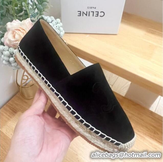 Top Grade Celine Suede Logo Espadrilles Flats Black 1223091