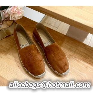 Durable Celine Suede Logo Espadrilles Flats Brown 1223092