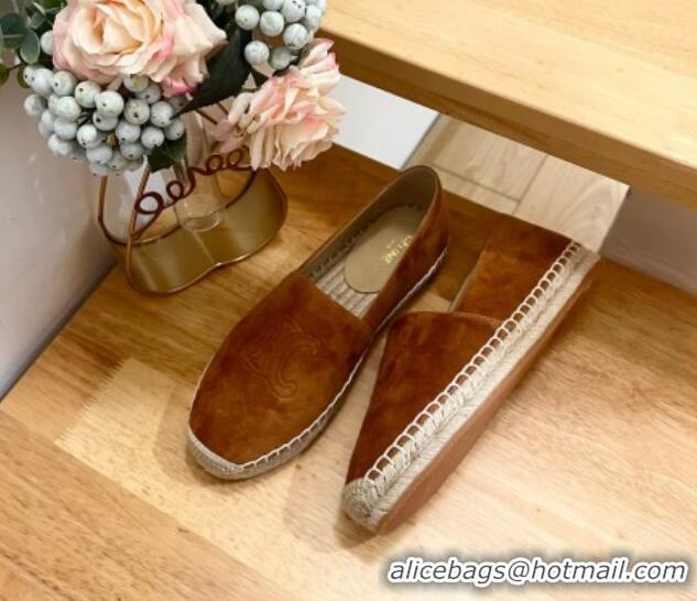 Durable Celine Suede Logo Espadrilles Flats Brown 1223092