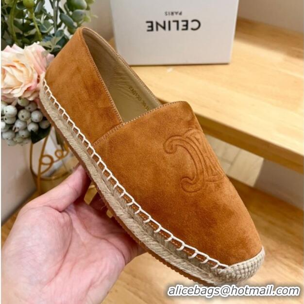 Durable Celine Suede Logo Espadrilles Flats Brown 1223092