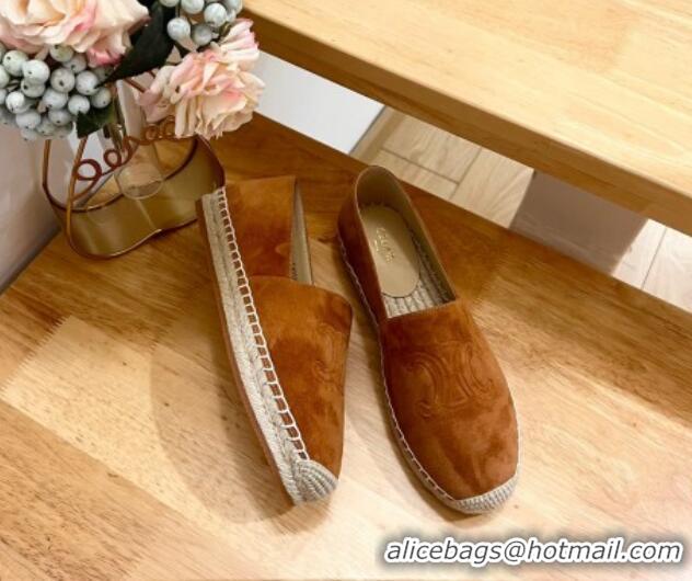 Durable Celine Suede Logo Espadrilles Flats Brown 1223092