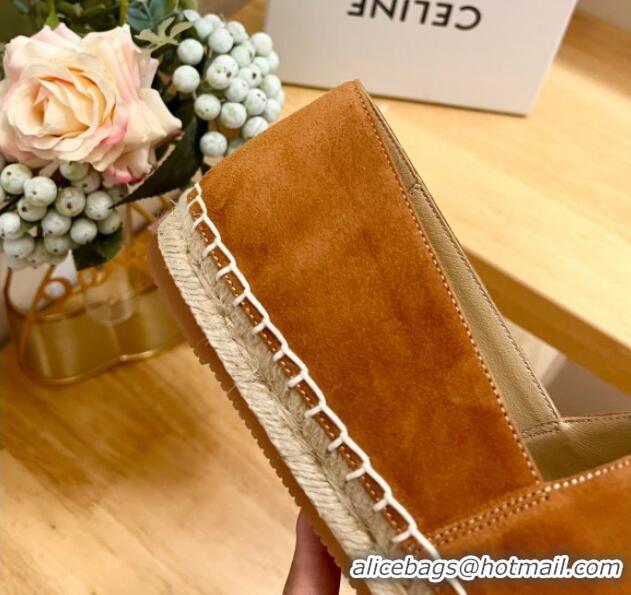 Durable Celine Suede Logo Espadrilles Flats Brown 1223092