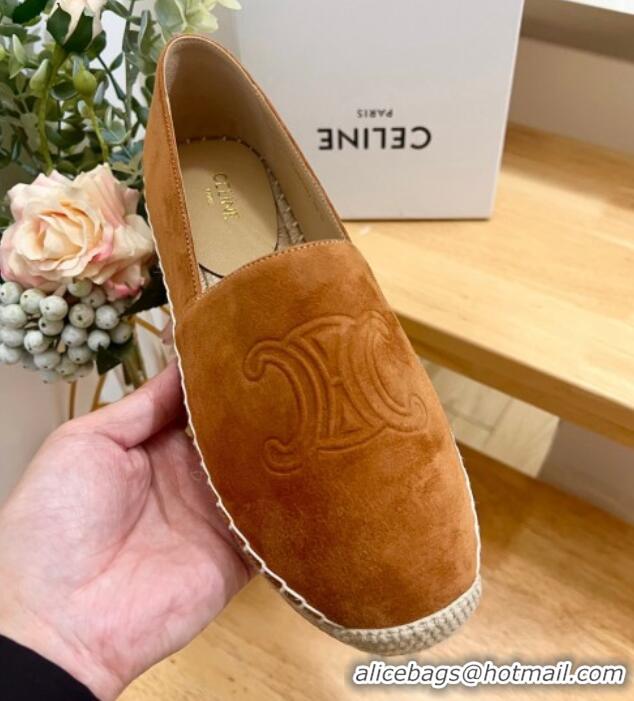 Durable Celine Suede Logo Espadrilles Flats Brown 1223092