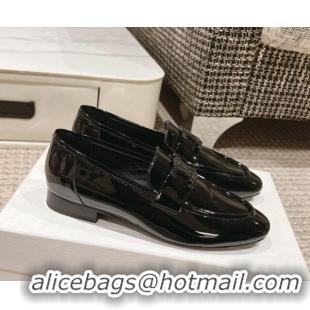 Unique Style Celine One-to-One Triomphe Logo Flat Loafers in Patent Leather Black 223093