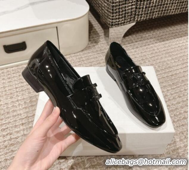 Unique Style Celine One-to-One Triomphe Logo Flat Loafers in Patent Leather Black 223093