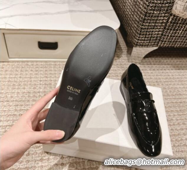 Unique Style Celine One-to-One Triomphe Logo Flat Loafers in Patent Leather Black 223093