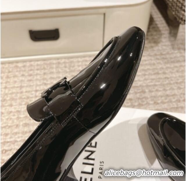 Unique Style Celine One-to-One Triomphe Logo Flat Loafers in Patent Leather Black 223093