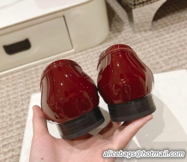 Luxurious Celine One-to-One Triomphe Logo Flat Loafers in Patent Leather Burgundy 1223094