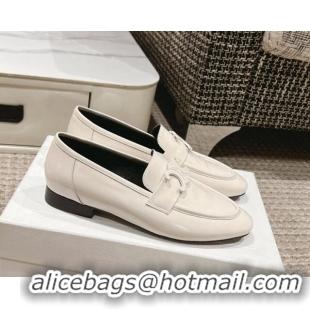 Purchase Celine One-to-One Triomphe Logo Flat Loafers in Patent Leather White 1223095