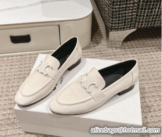 Purchase Celine One-to-One Triomphe Logo Flat Loafers in Patent Leather White 1223095