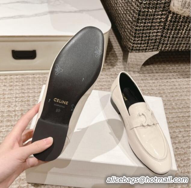 Purchase Celine One-to-One Triomphe Logo Flat Loafers in Patent Leather White 1223095