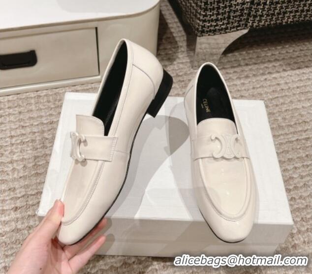 Purchase Celine One-to-One Triomphe Logo Flat Loafers in Patent Leather White 1223095