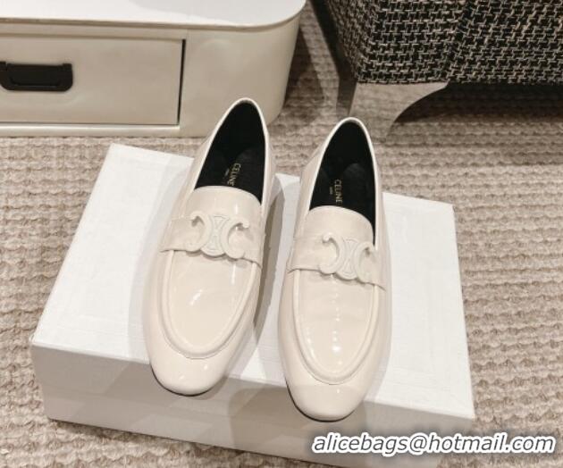 Purchase Celine One-to-One Triomphe Logo Flat Loafers in Patent Leather White 1223095