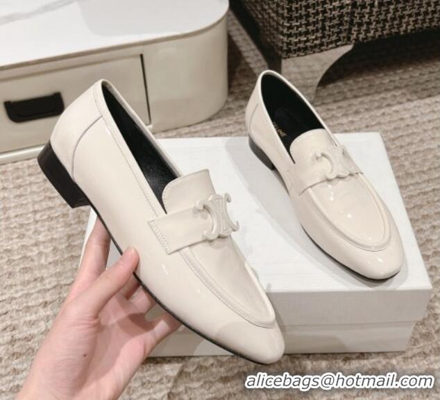 Purchase Celine One-to-One Triomphe Logo Flat Loafers in Patent Leather White 1223095