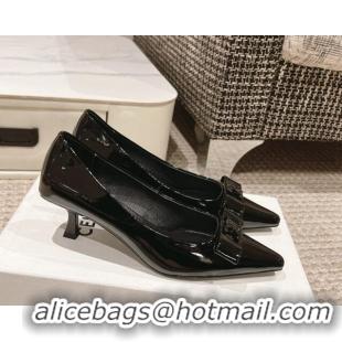 Popular Style Celine Patent Leather Pumps 5cm with Logo Bow Black 1223096