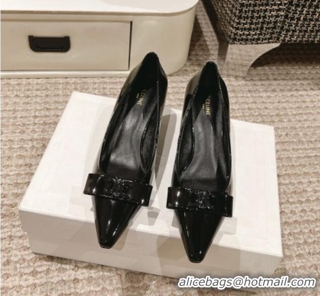 Popular Style Celine Patent Leather Pumps 5cm with Logo Bow Black 1223096