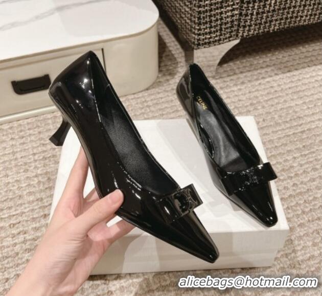 Popular Style Celine Patent Leather Pumps 5cm with Logo Bow Black 1223096