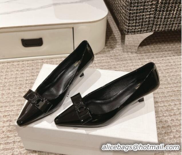 Popular Style Celine Patent Leather Pumps 5cm with Logo Bow Black 1223096