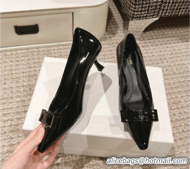 Popular Style Celine Patent Leather Pumps 5cm with Logo Bow Black 1223096