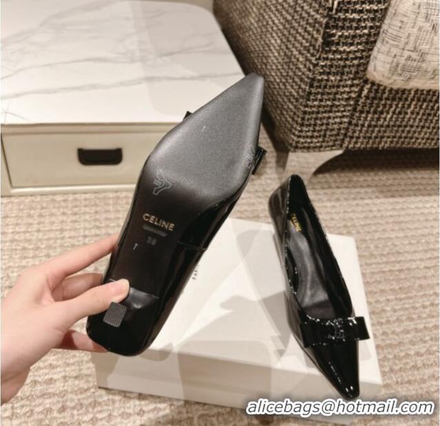 Popular Style Celine Patent Leather Pumps 5cm with Logo Bow Black 1223096