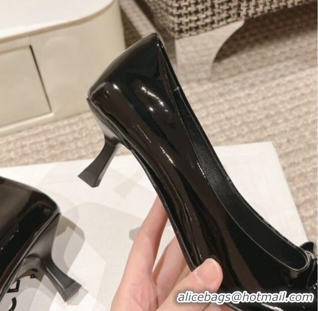 Popular Style Celine Patent Leather Pumps 5cm with Logo Bow Black 1223096