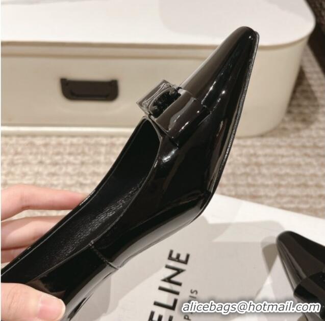 Popular Style Celine Patent Leather Pumps 5cm with Logo Bow Black 1223096