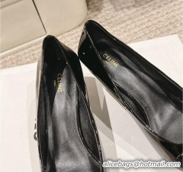 Popular Style Celine Patent Leather Pumps 5cm with Logo Bow Black 1223096