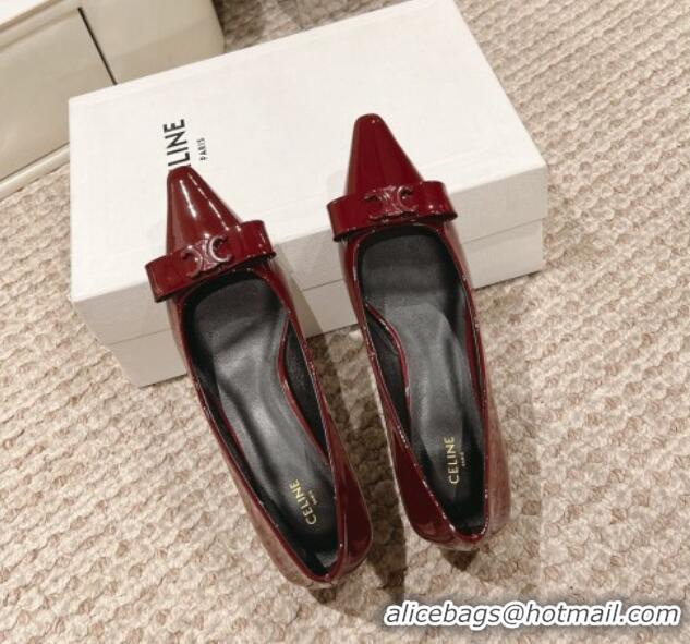 Best Price Celine Patent Leather Pumps 5cm with Logo Bow Burgundy 223097