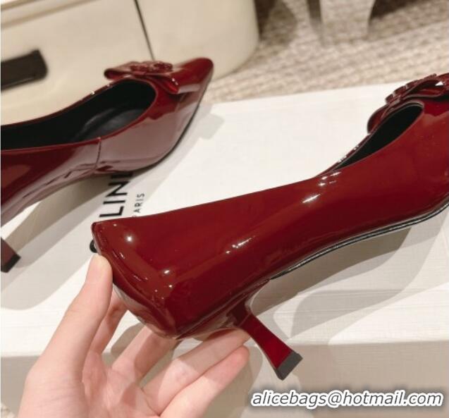 Best Price Celine Patent Leather Pumps 5cm with Logo Bow Burgundy 223097