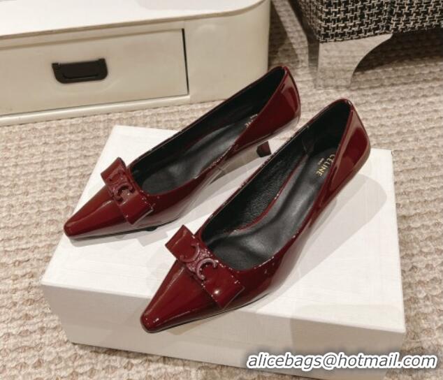 Best Price Celine Patent Leather Pumps 5cm with Logo Bow Burgundy 223097