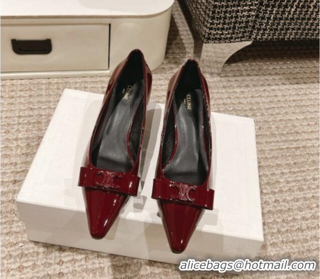 Best Price Celine Patent Leather Pumps 5cm with Logo Bow Burgundy 223097