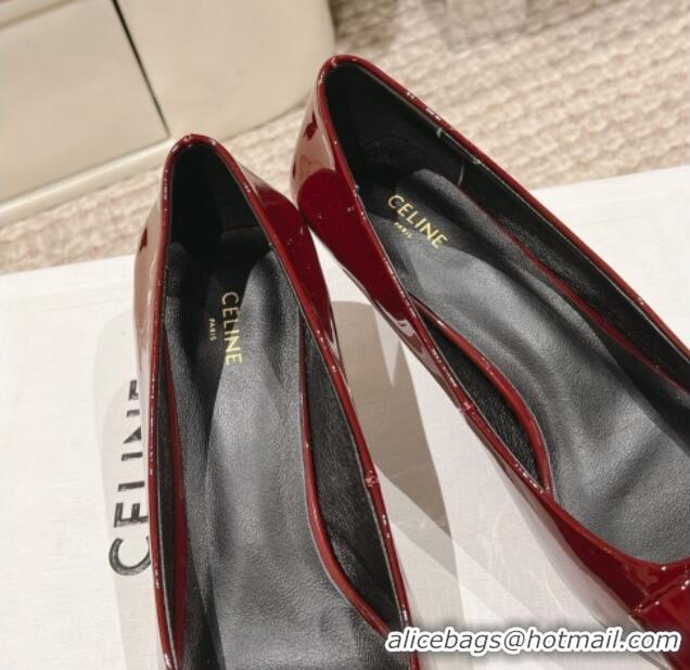 Best Price Celine Patent Leather Pumps 5cm with Logo Bow Burgundy 223097