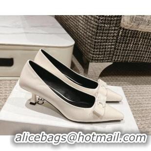 Shop Duplicate Celine Patent Leather Pumps 5cm with Logo Bow White 1223098