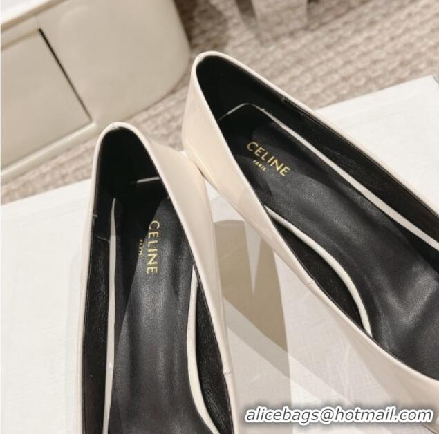 Shop Duplicate Celine Patent Leather Pumps 5cm with Logo Bow White 1223098