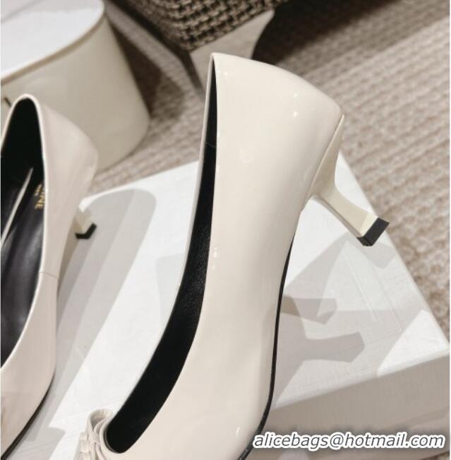 Shop Duplicate Celine Patent Leather Pumps 5cm with Logo Bow White 1223098