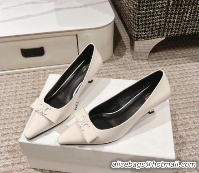 Shop Duplicate Celine Patent Leather Pumps 5cm with Logo Bow White 1223098