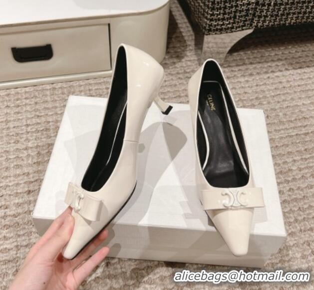 Shop Duplicate Celine Patent Leather Pumps 5cm with Logo Bow White 1223098