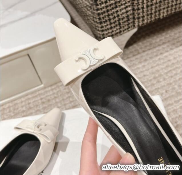 Shop Duplicate Celine Patent Leather Pumps 5cm with Logo Bow White 1223098