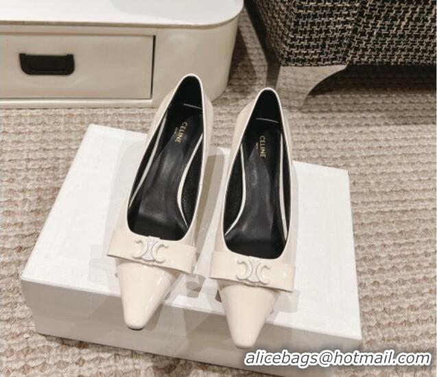 Shop Duplicate Celine Patent Leather Pumps 5cm with Logo Bow White 1223098