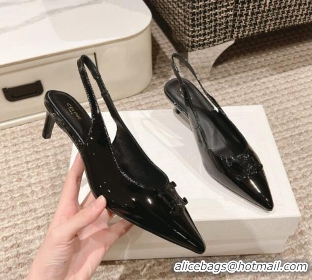 Good Quality Celine Alma Triomphe Slingback Pumps 5cm in Patent Leather Black 1223099