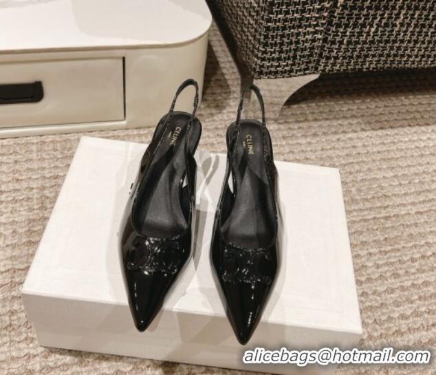 Good Quality Celine Alma Triomphe Slingback Pumps 5cm in Patent Leather Black 1223099