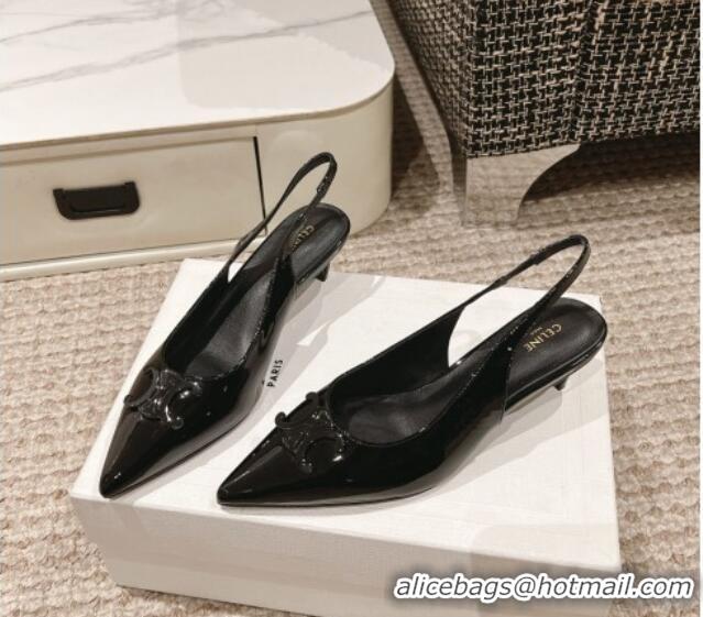 Good Quality Celine Alma Triomphe Slingback Pumps 5cm in Patent Leather Black 1223099