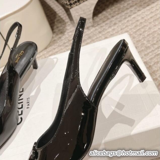 Good Quality Celine Alma Triomphe Slingback Pumps 5cm in Patent Leather Black 1223099