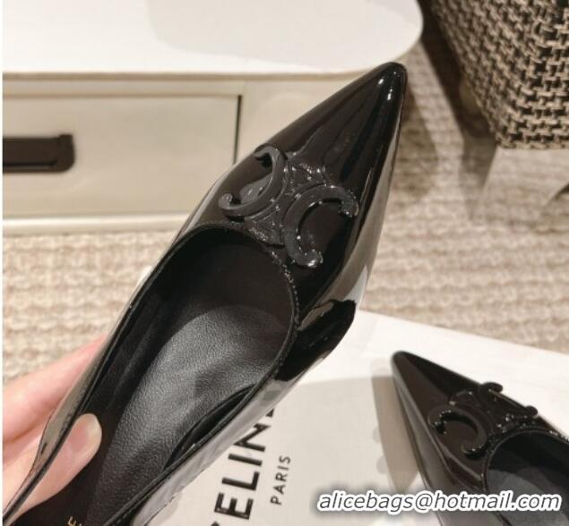 Good Quality Celine Alma Triomphe Slingback Pumps 5cm in Patent Leather Black 1223099