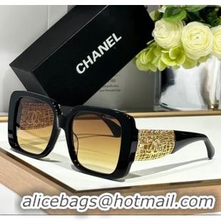 Cheap Chanel Sunglasses with Gold-Tone Mesh CH5532 Black/Yellow 2024