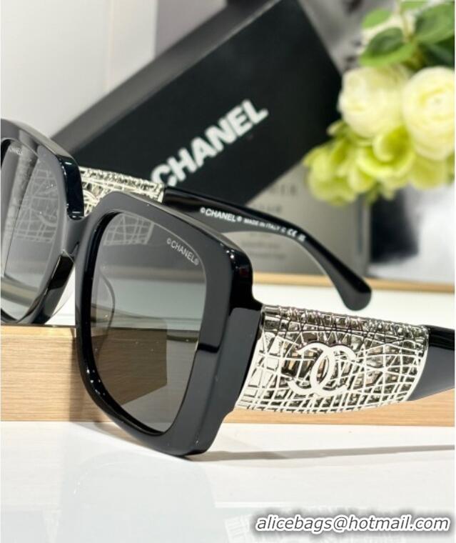 Cheap Design Chanel Sunglasses with Silver-Tone Mesh CH5532 Black 2024