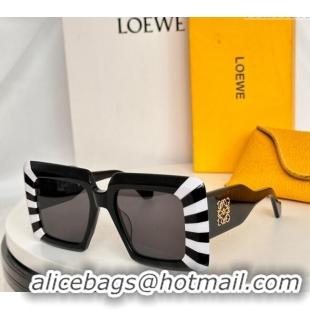 New Fashion Loewe Sqaure Sunglasses with Stripes LW40090 Black/White/Grey 2024