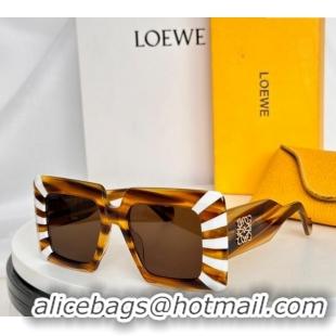 Top Quality Loewe Sqaure Sunglasses with Stripes LW40090 Beige/White/Brown 2024