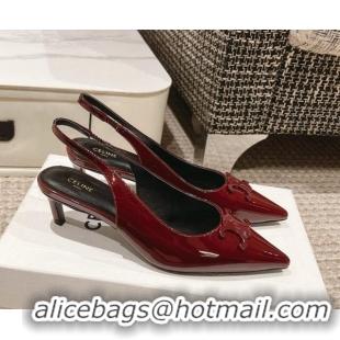 Grade Quality Celine Alma Triomphe Slingback Pumps 5cm in Patent Leather Burgundy 1223100