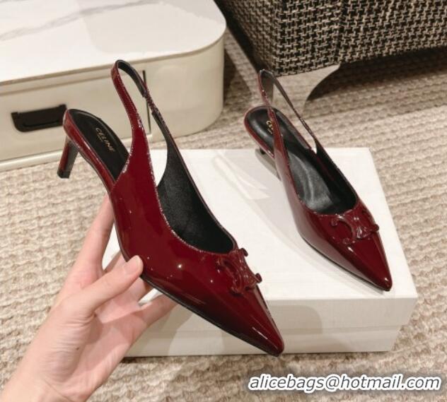 Grade Quality Celine Alma Triomphe Slingback Pumps 5cm in Patent Leather Burgundy 1223100